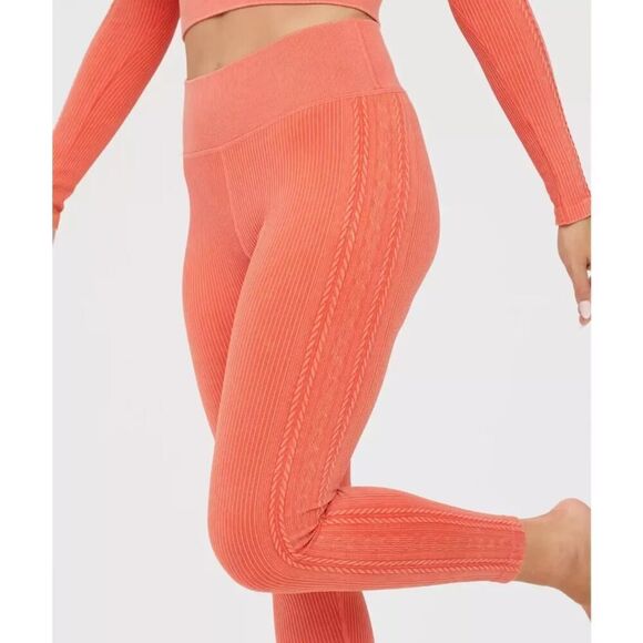 Aerie OFFLINE Big Chili High Waist Seamless Ribbed Leggings Size LARGE Orange - Picture 1 of 5